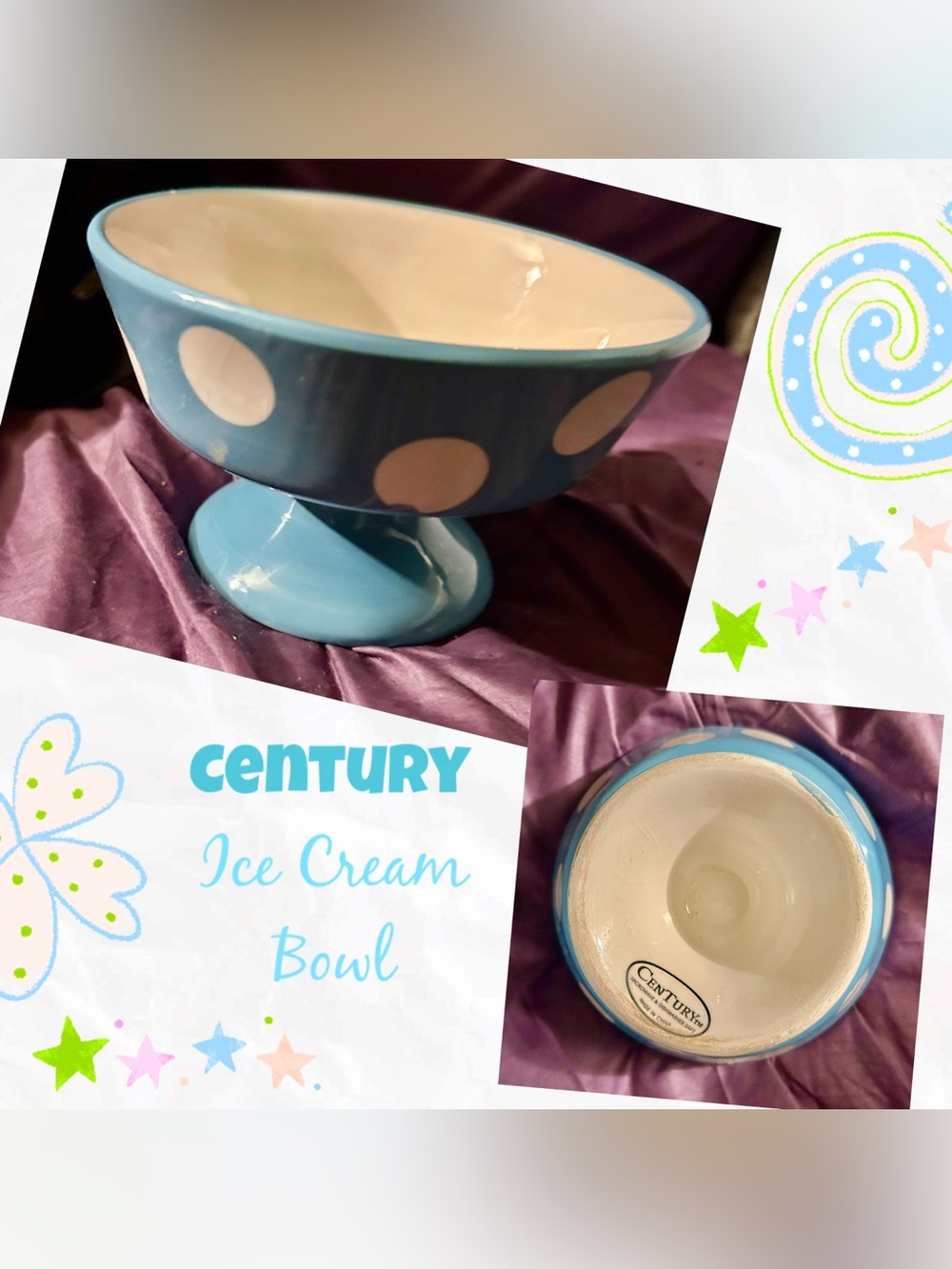 Century Blue Polka Dot Ice Cream Bowl